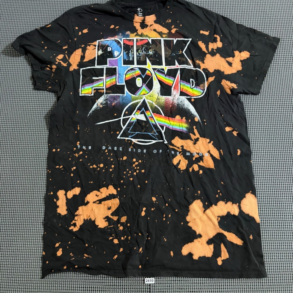 Pink Floyd Dark Side of the Moon Bleach Splatter Graphic T-Shirt Black Size M
